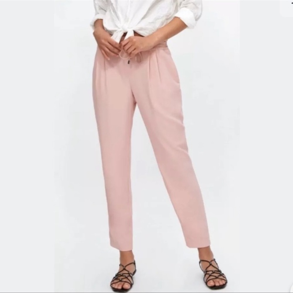 ZARA Blush Pink Tapered Leg Drawstring Trousers Joggers